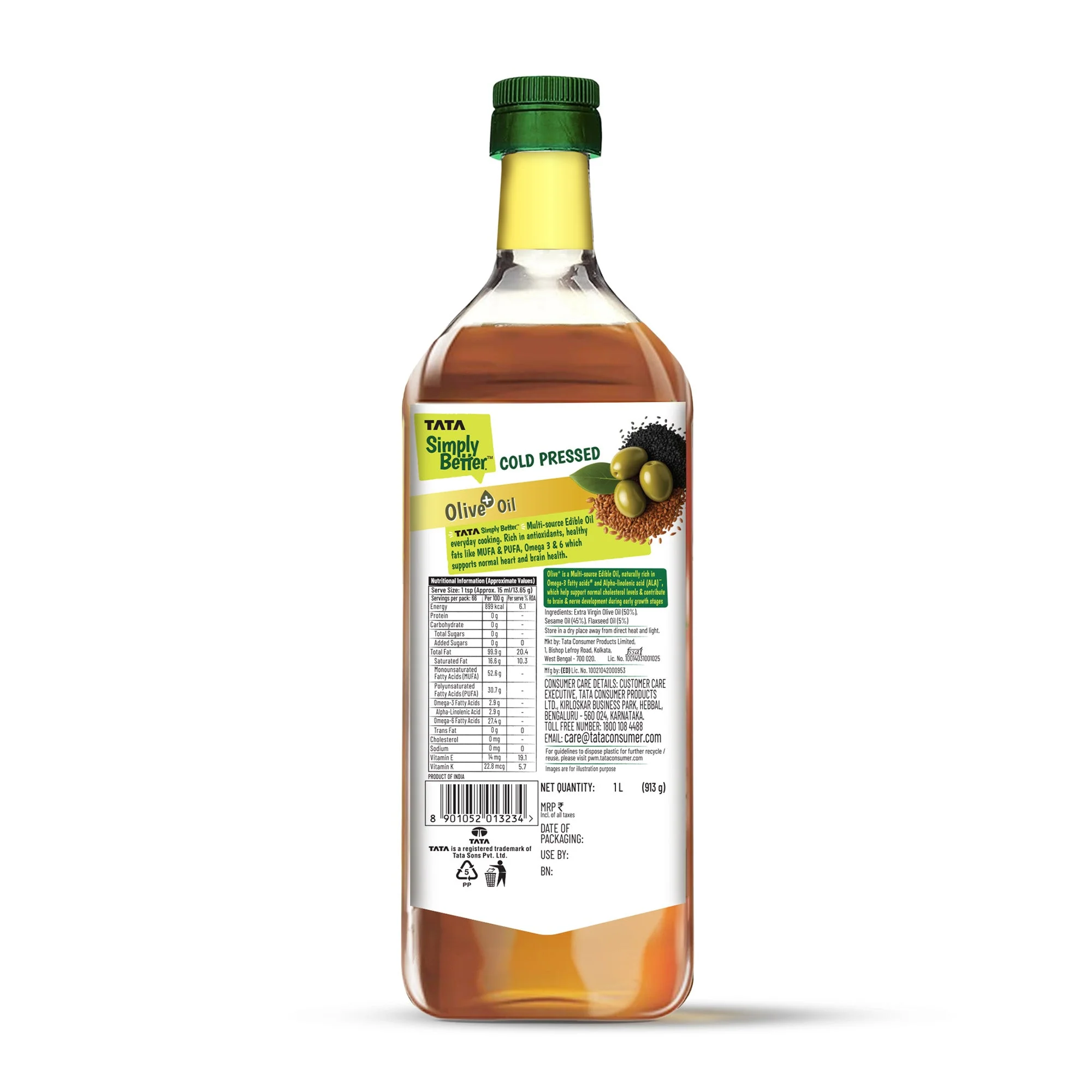 Tata Simply Better Cold Pressed Olive oil+ Blend 1L (Extra Virgin Olive + Sesame + Flax Seed) - Image 9