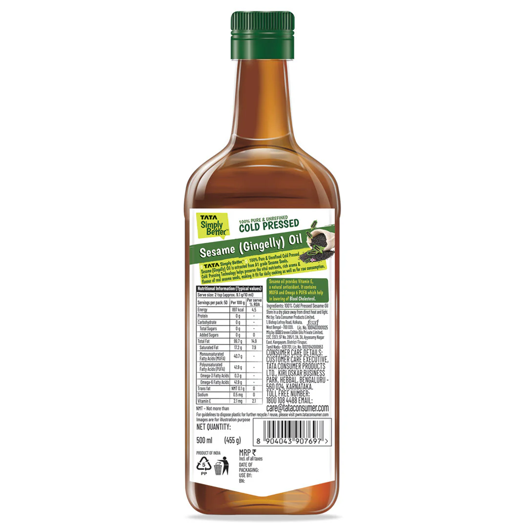 Tata Simply Better Sesame (Gingelly) Oil 500ml | 100% Pure, Unrefined & Cold-pressed | Hexane-Free - Image 11